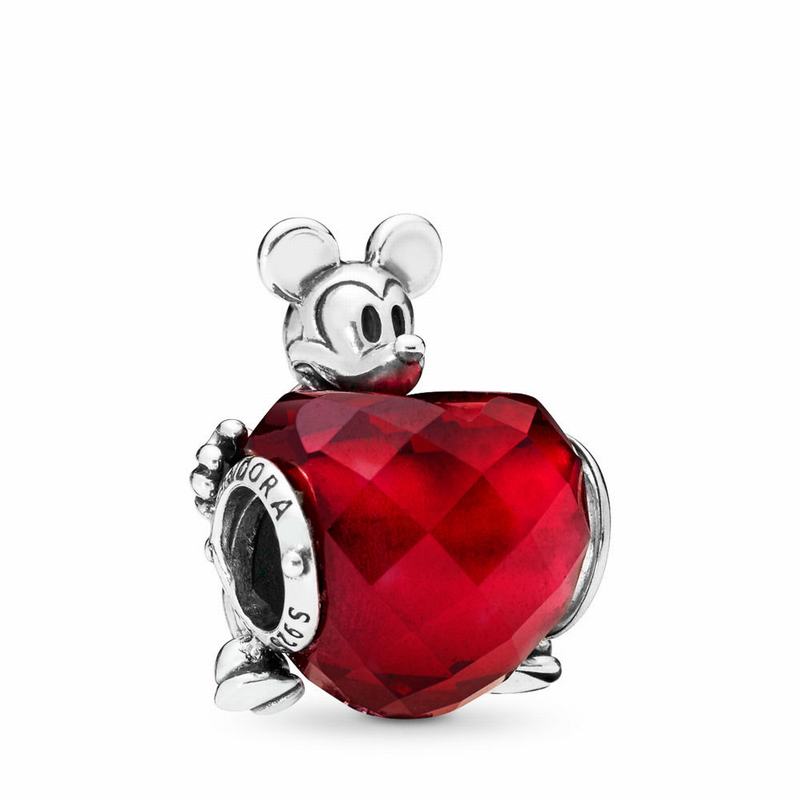 Pandora Disney Mickey Love Heart Charm Ireland - Sterling Silver/Red/Crystal - 716325LXP